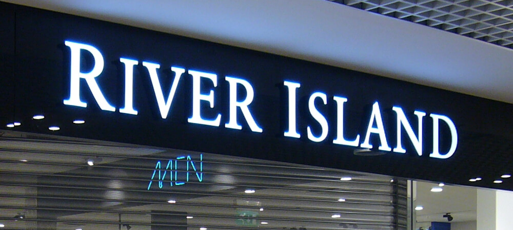 illuminated signage for River Island internal store