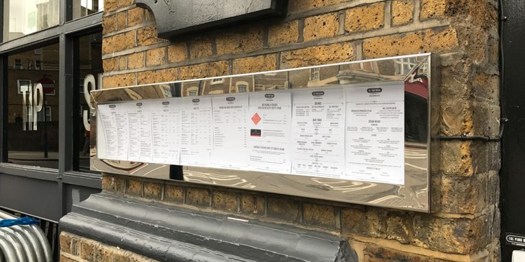 mirrored menu box for restaurant