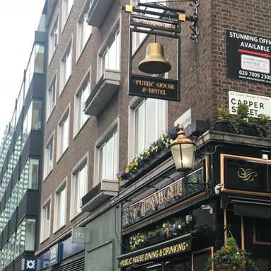 hanging signage for pub